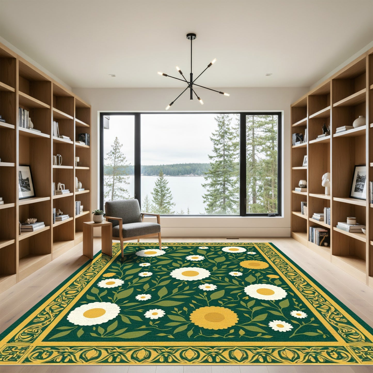 Emerald Meadow Floral Garden Rug