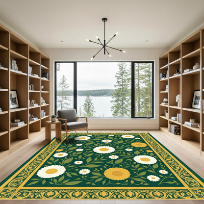 Emerald Meadow Floral Garden Rug