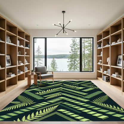 Green Fern Stairway Optical Illusion Rug