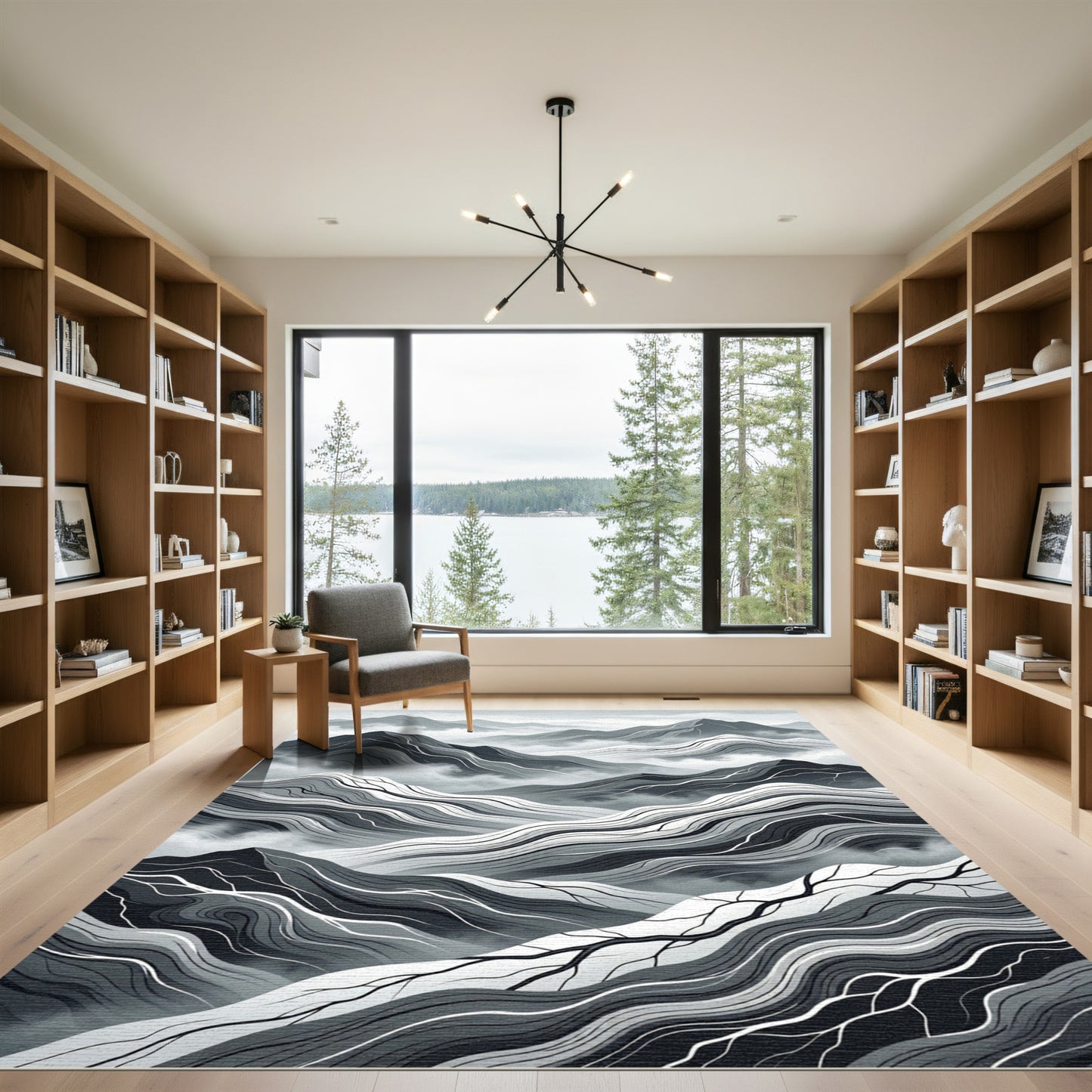 Minimalist Monochrome Mountain Valley Landscape Rug