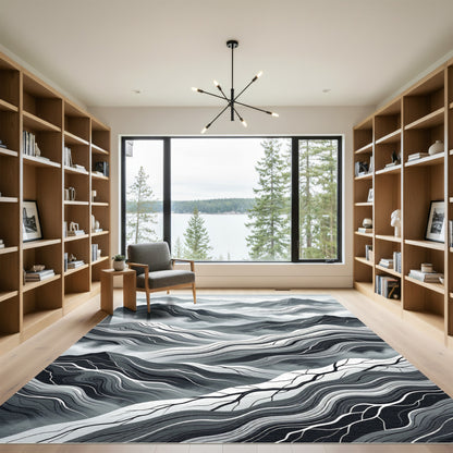 Minimalist Monochrome Mountain Valley Landscape Rug