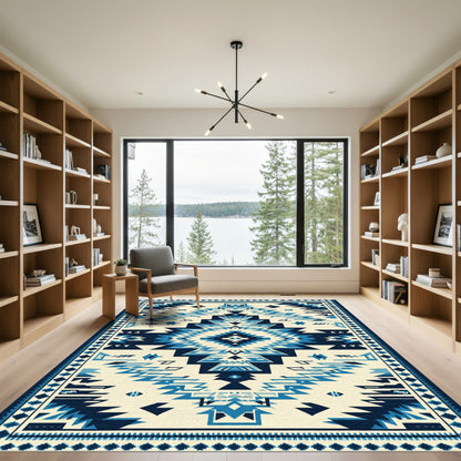Navajo Blue Geometric Diamond Rug