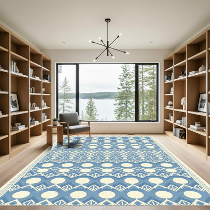 Blue Cream Geometric Medallion Arrangement Rug
