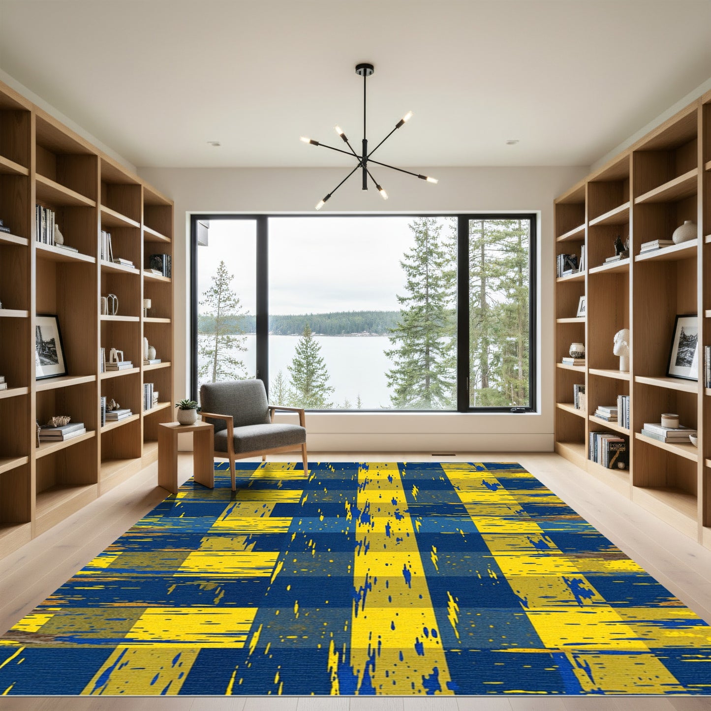 Distressed Navy and Golden Yellow Plaid Rug