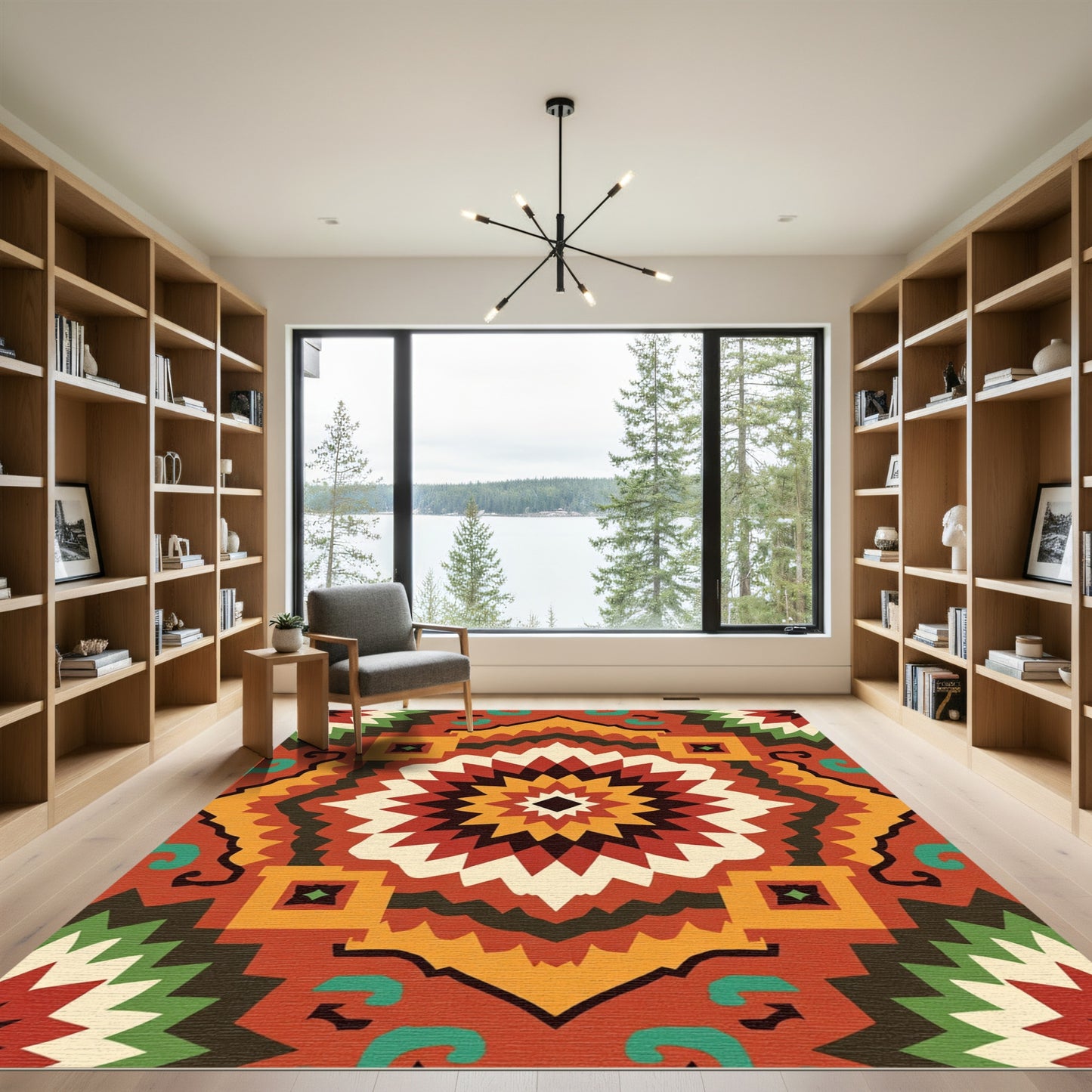 Terracotta Crimson Starburst Geometric Rug