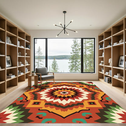 Terracotta Crimson Starburst Geometric Rug