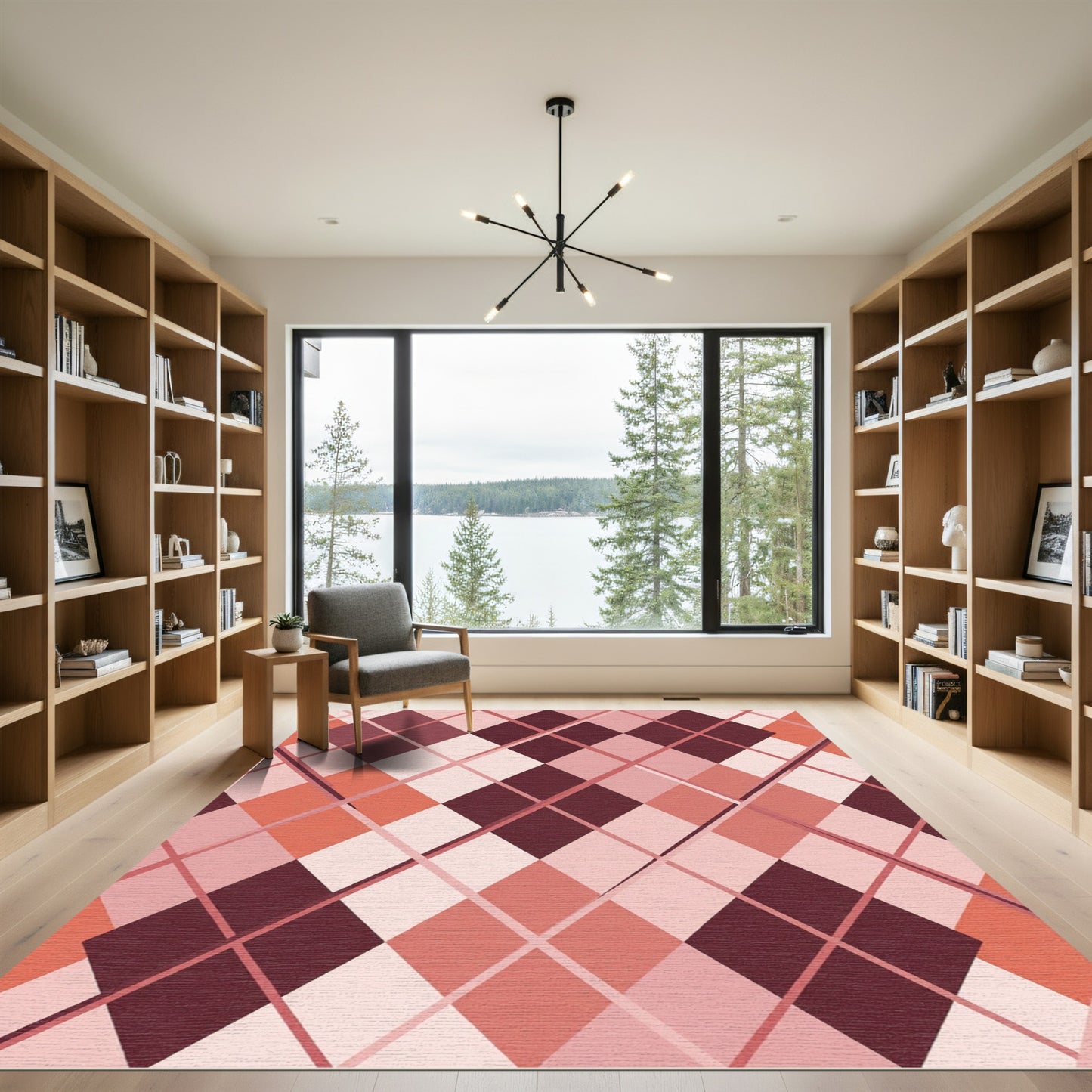 Deep Rose Diamond Lattice Foulard Rug