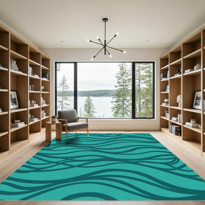 Teal Deep Blue Wavy Lines Rug