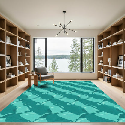 Teal Aquatic Ripple Flow Rug