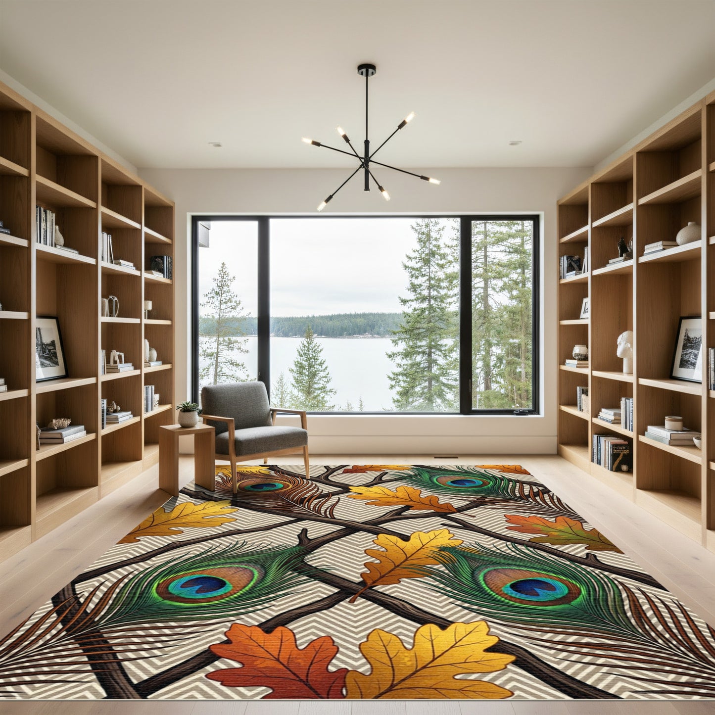 Autumn Oak Leaf and Peacock Feather Rug