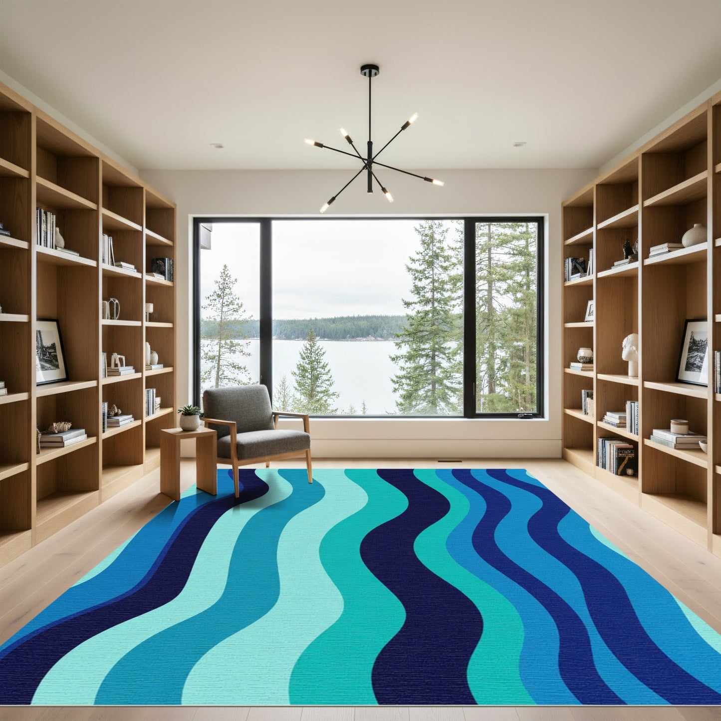 Ocean Blue Wave Stripe Rug