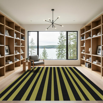 Bold Black Gold Vertical Stripes Rug