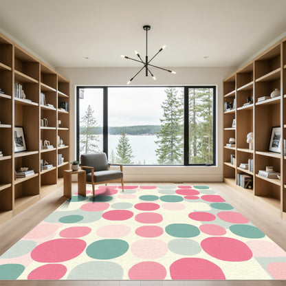 Soft Pink Teal Circles Arrangement Rug