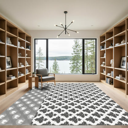 Tonal Gray Abstract Butterfly Grid Rug