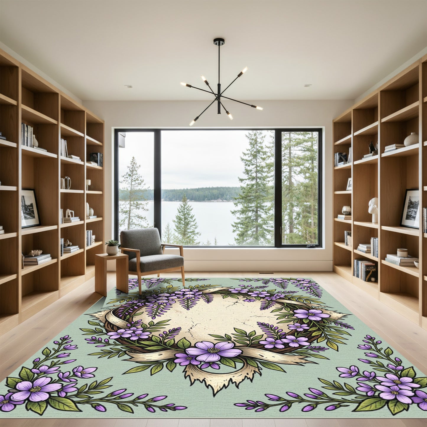 Wisteria Wreath with Purple Blossoms Rug