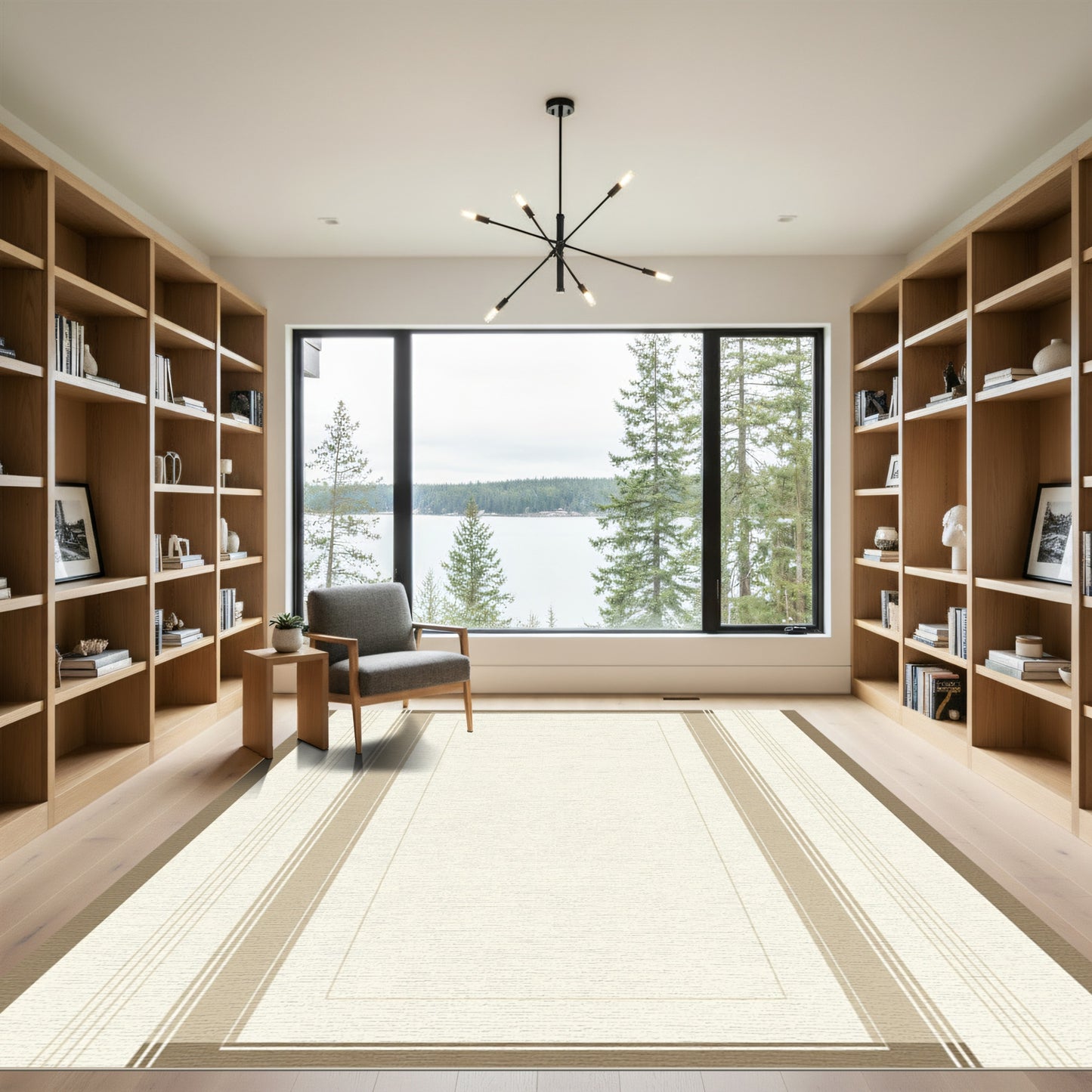 Neutral Toned Geometric Border Rug