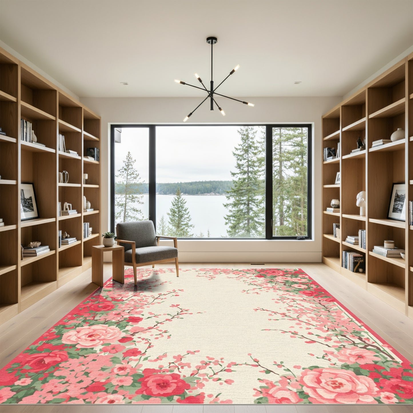 Crimson Rose Garland Botanical Rug
