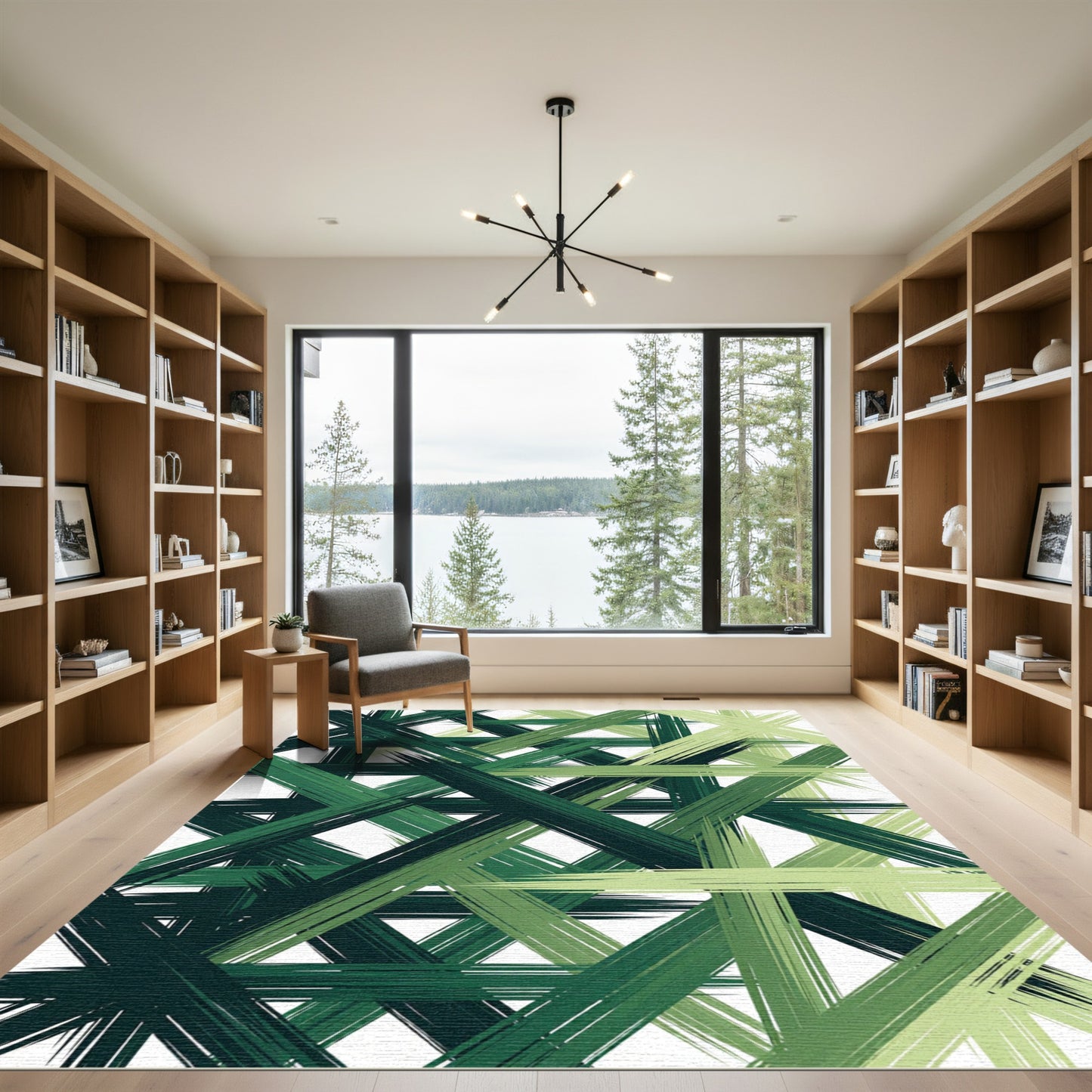 Verdant Crossed Brushstroke Abstract Rug