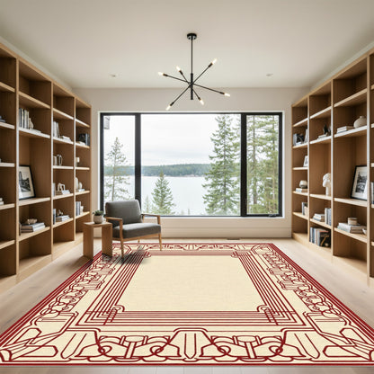 Regal Crimson Geometric Border Rug