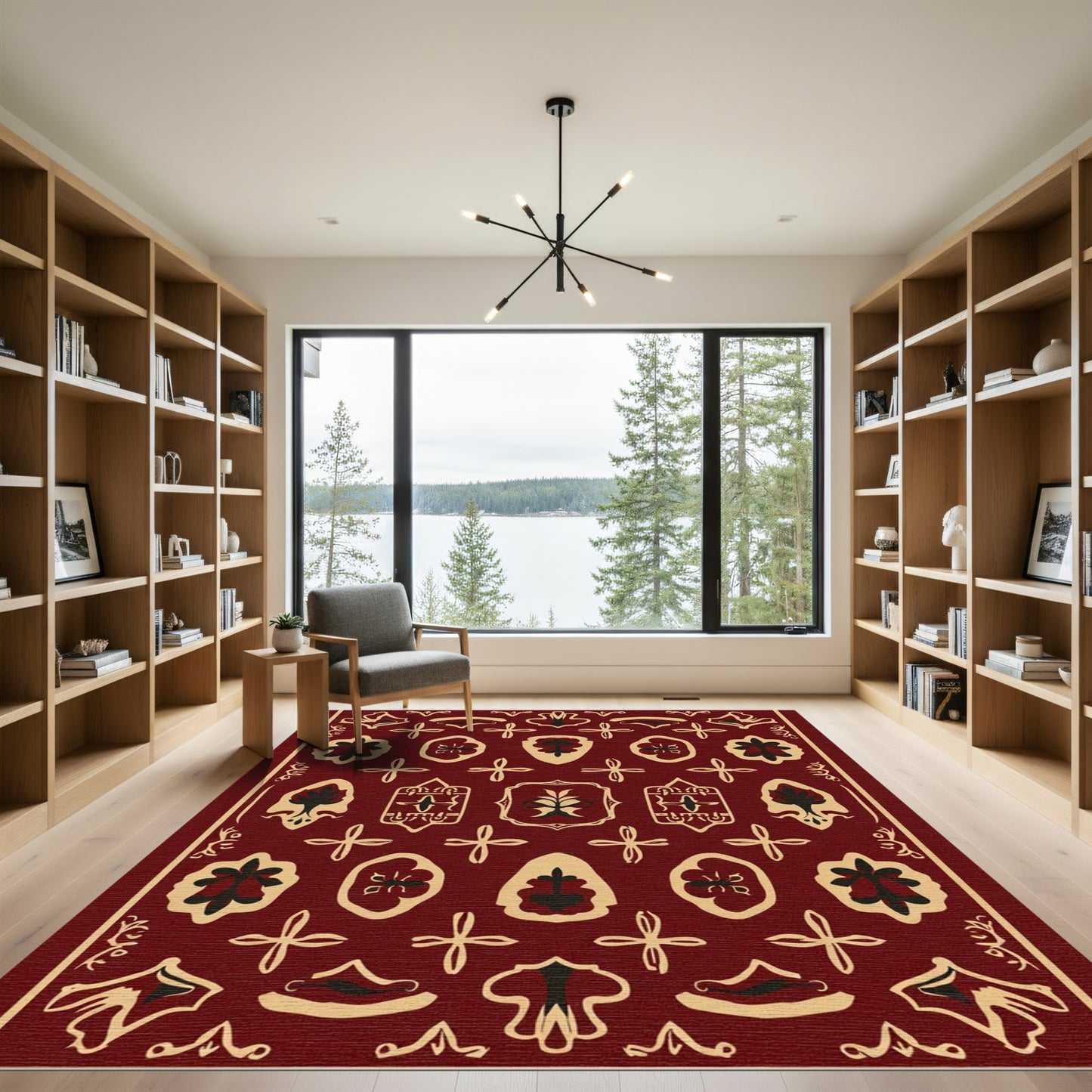 Rich Burgundy Botanical Crest Rug