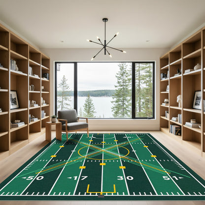 Geometric Forest Green Sports Field Composition Rug