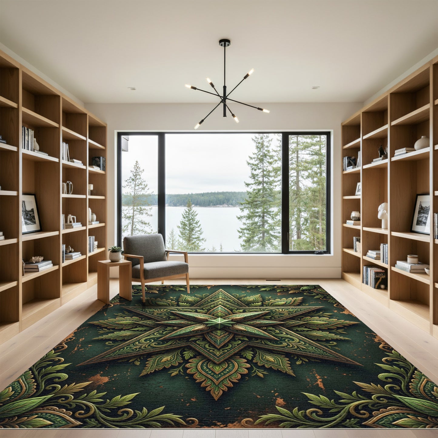 Ornate Forest Green Star Medallion Rug