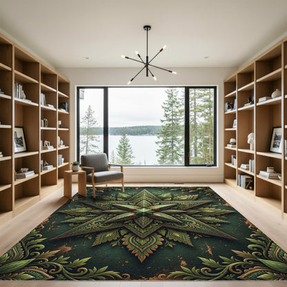 Ornate Forest Green Star Medallion Rug