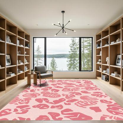Coral Pink Abstract Organic Shapes Rug