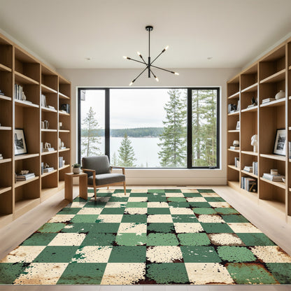 Vintage Green Checkerboard Splatter Rug