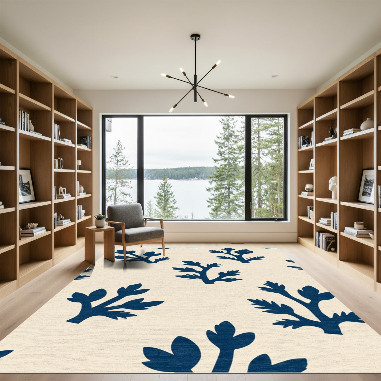 Deep Blue Botanical Silhouette Rug