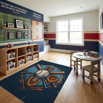 Vintage Baseball Bats Gloves Shield Rug