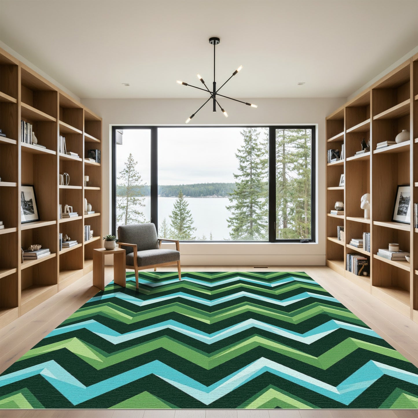 Modern Geometric Chevron Teal Green Rug