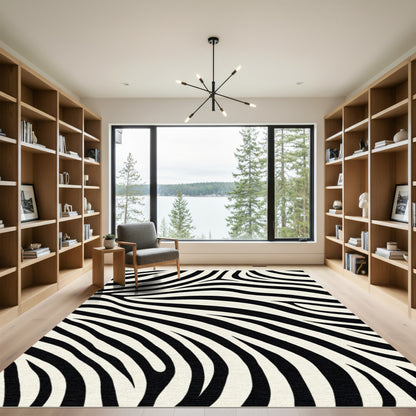Black Cream Zebra Stripe Overlay Rug