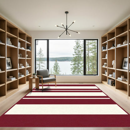 Bold Crimson Off White Stripe Rug