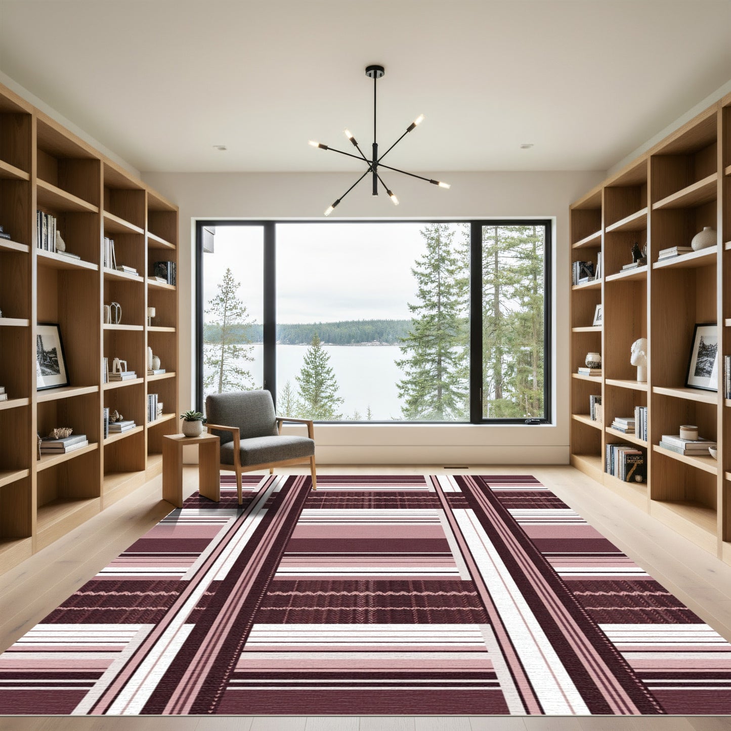Bold Vertical Maroon Stripes Collage Rug