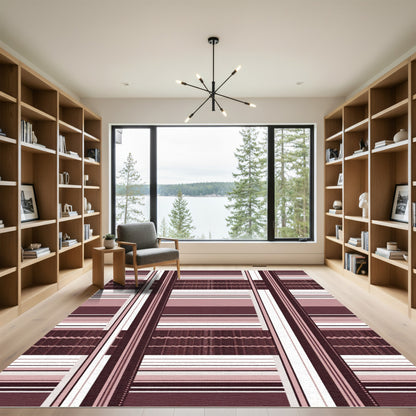 Bold Vertical Maroon Stripes Collage Rug