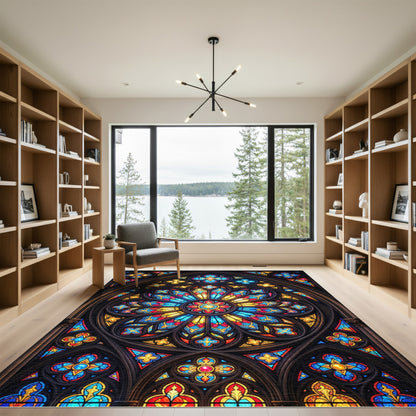 Stained Glass Radiant Cathedral Rose Rug