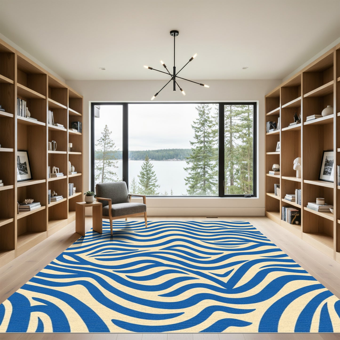 Navy Blue Abstract Wave Rug