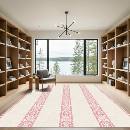 Cream Pink Scroll Stripe Rug
