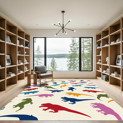 Colorful Dinosaur Silhouette Repeating Pattern Rug