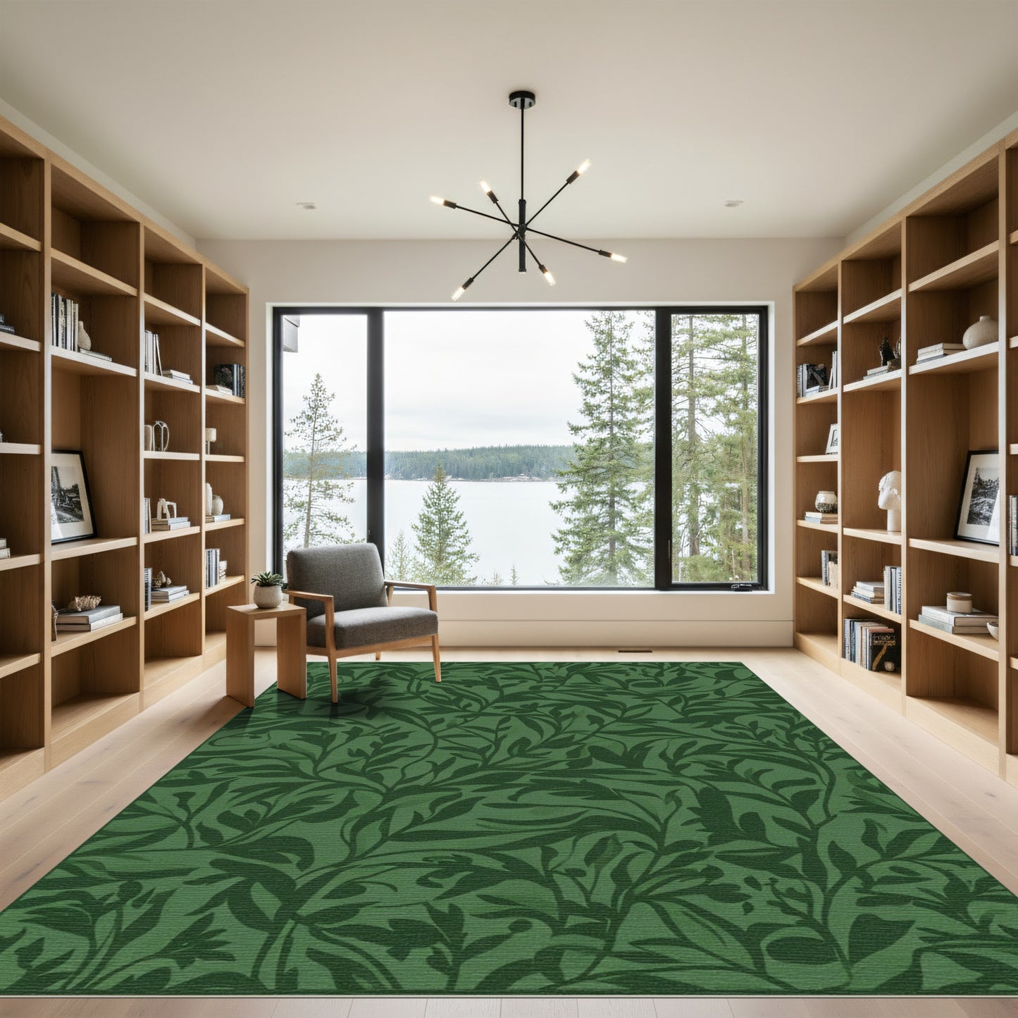 Deep Forest Green Botanical Vines Rug