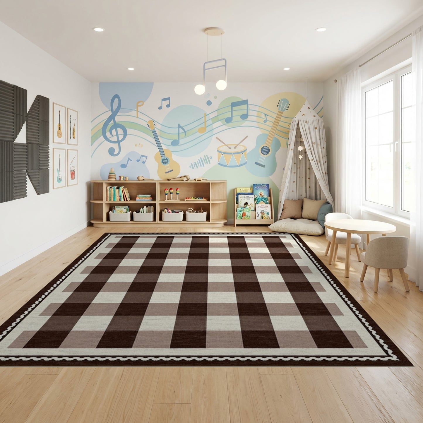 Warm Brown Beige Plaid Rug