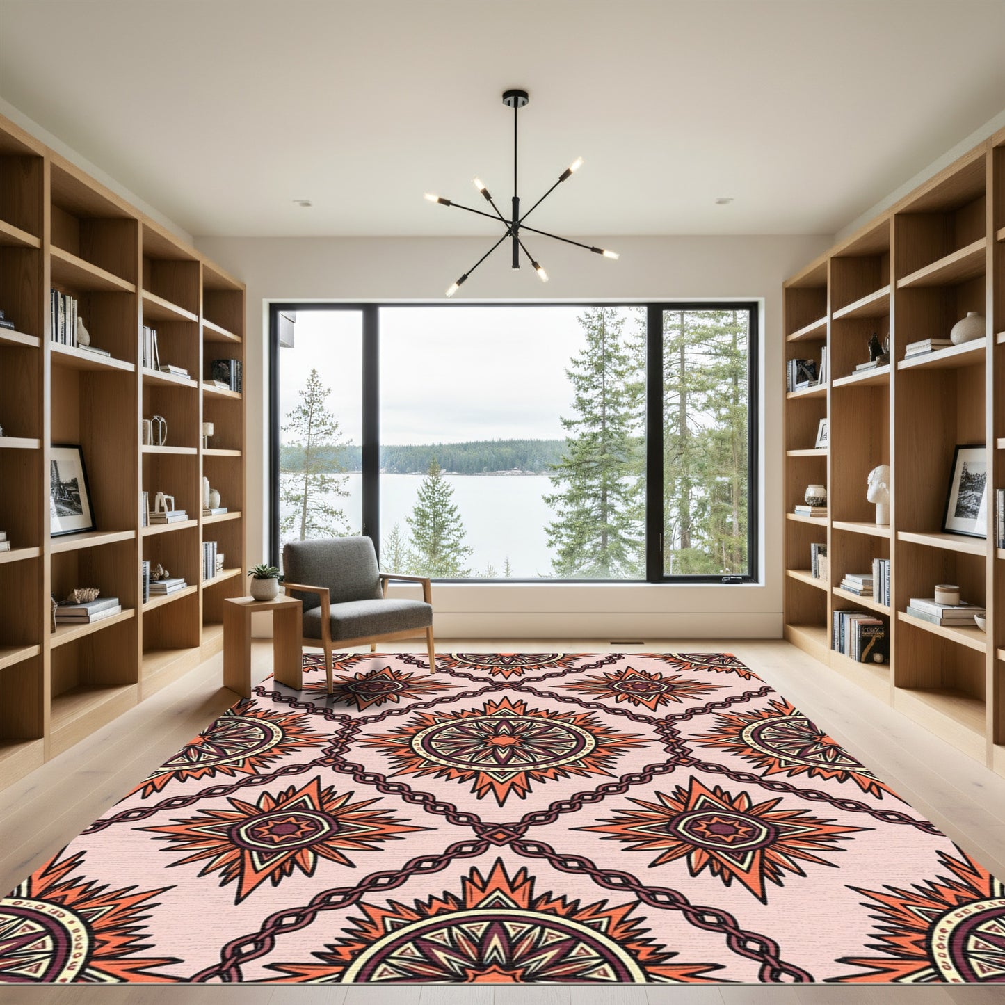 Warm Orange Sunburst Medallion Chain Rug