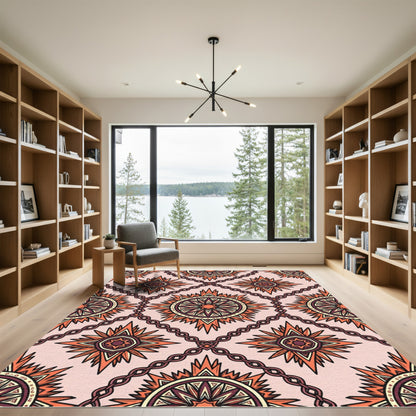 Warm Orange Sunburst Medallion Chain Rug
