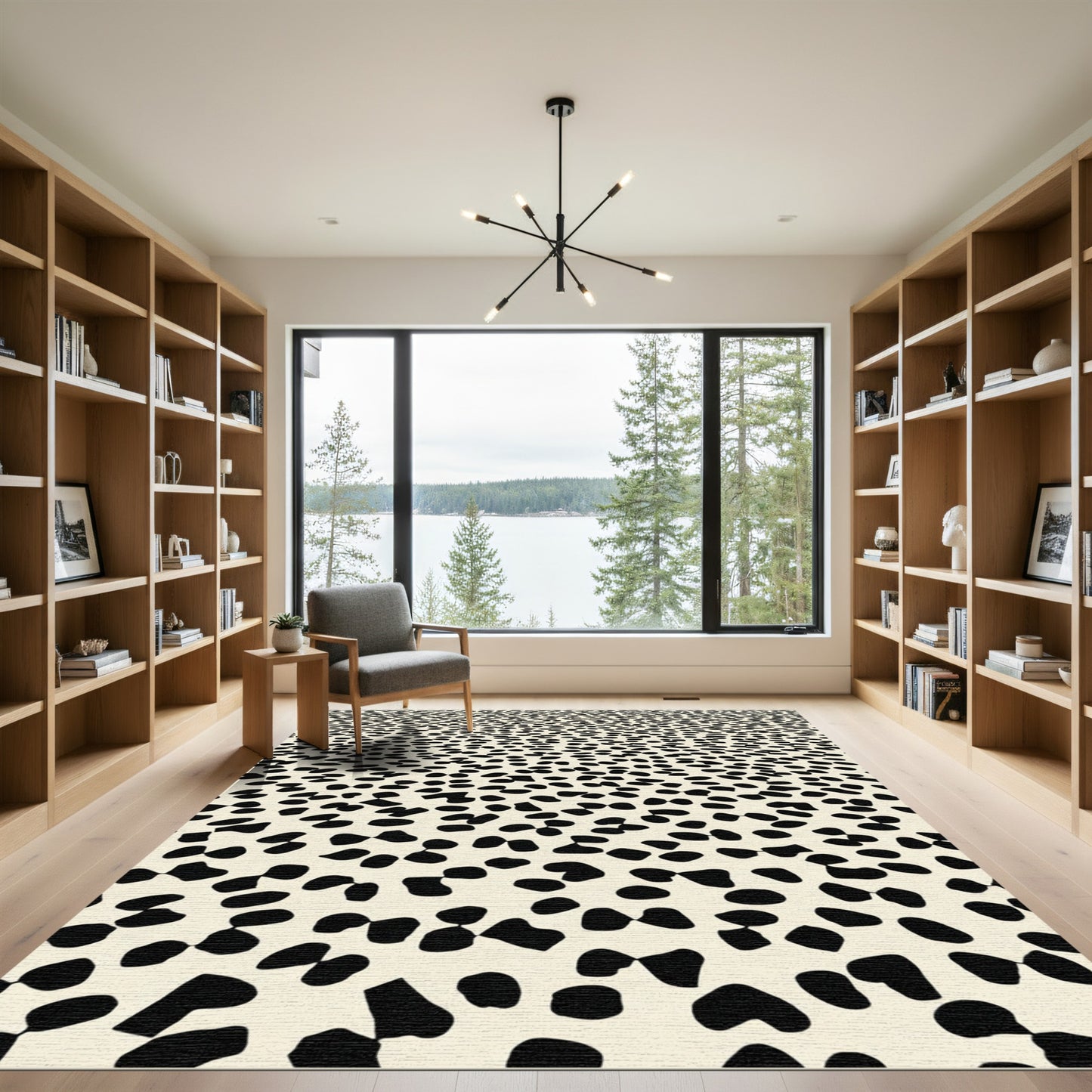 Cream Black Scattered Polka Dots Rug