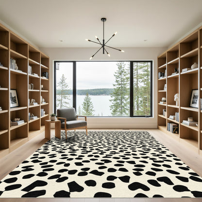 Cream Black Scattered Polka Dots Rug