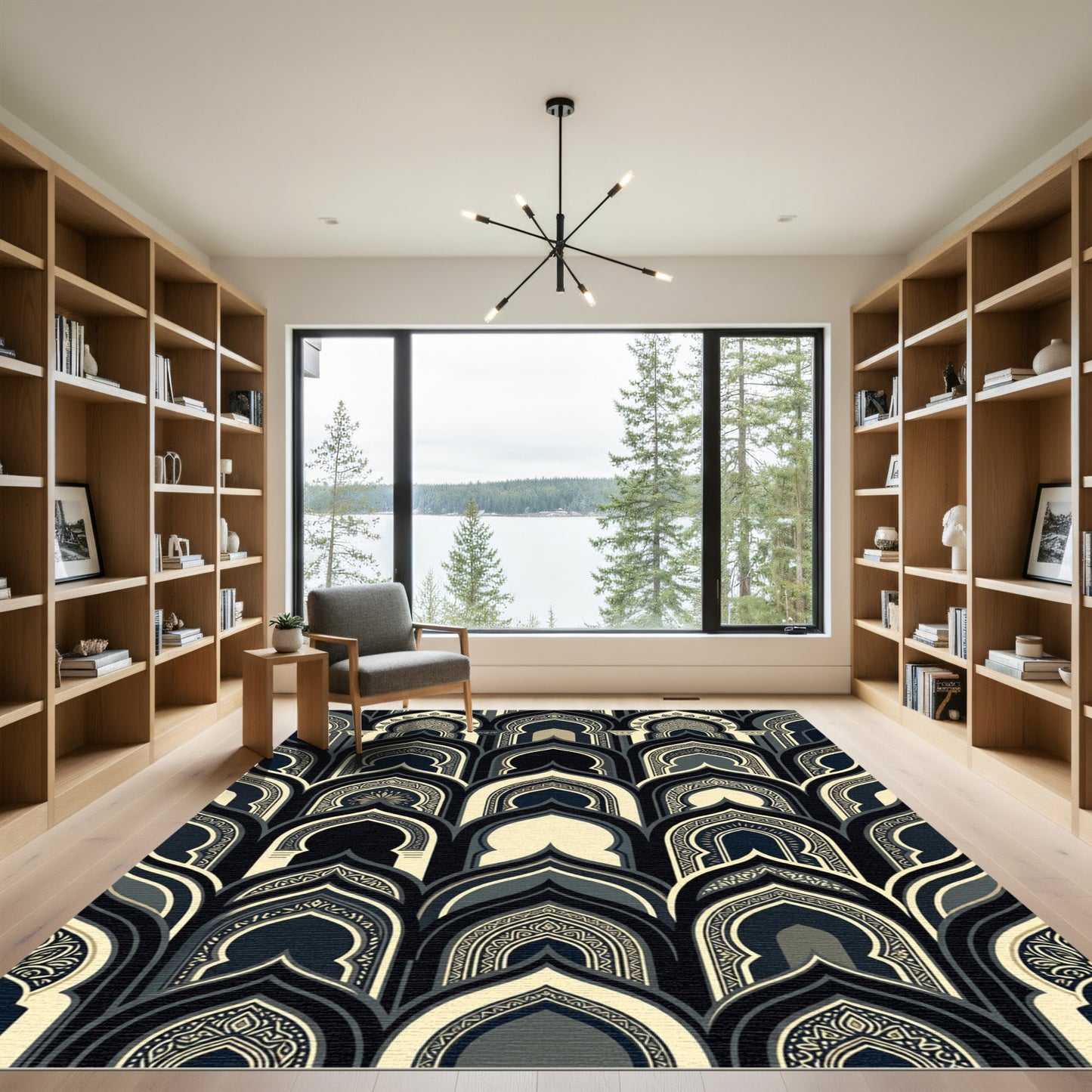 Midnight Archway Geometric Cream Charcoal Rug
