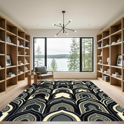 Midnight Archway Geometric Cream Charcoal Rug
