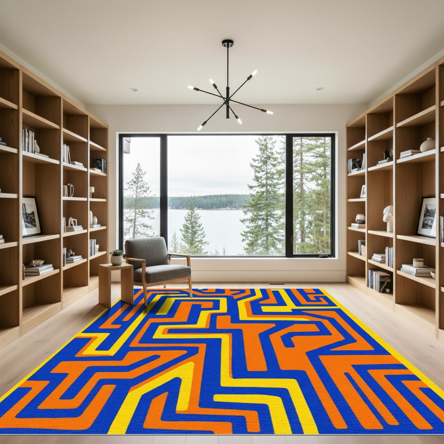 Bold Orange Blue Yellow Geometric Labyrinth Rug