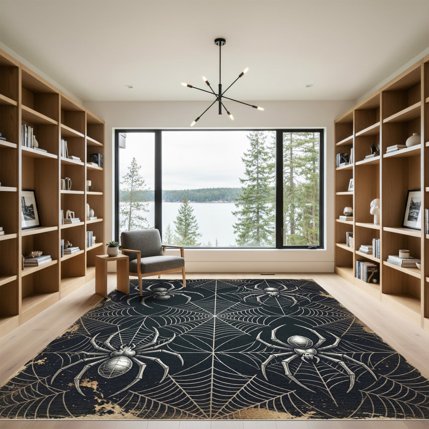 Gothic Black Spider Web Creepy Rug